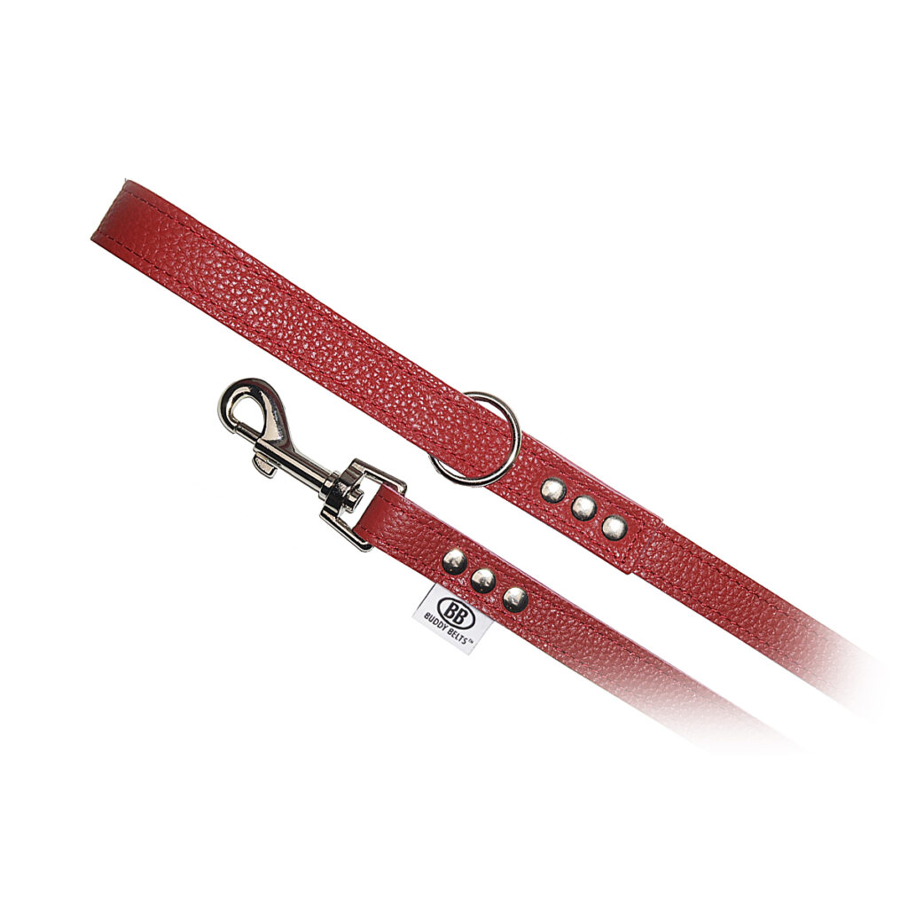 buddy belts all leather leash premium red threequarter in