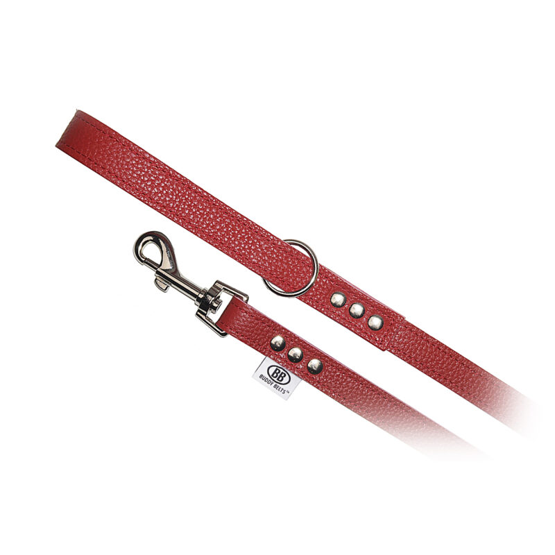 buddy belts all leather leash premium red threequarter in